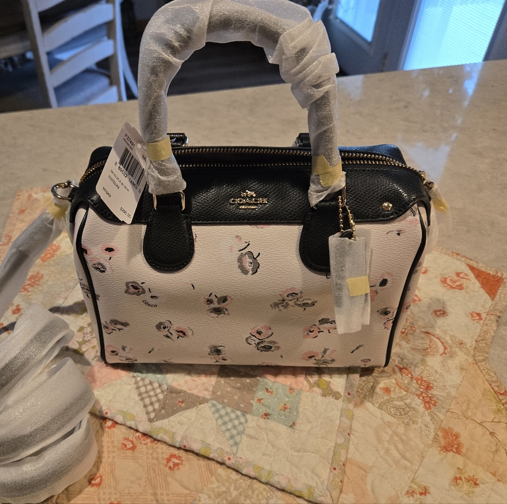 Coach Black and White Floral Satchel